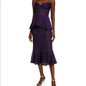 Flor et. al Ashley Strapless Heart Lace Peplum Midi Dress